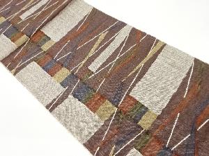 手織り真綿紬変わり横段に抽象模様織出し名古屋帯